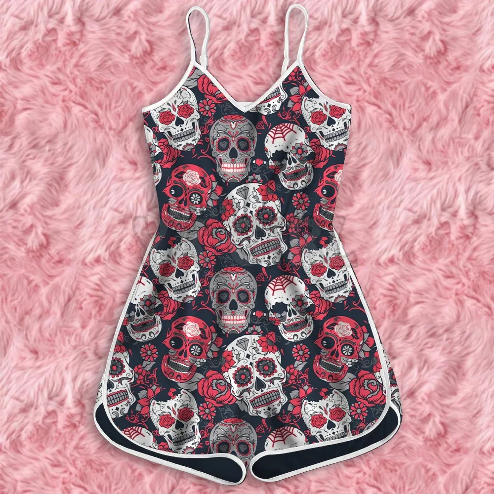 Rose Skull Rompers For Women  3D All Over Printed Rompers Summer Women's Bohemia Clothes
