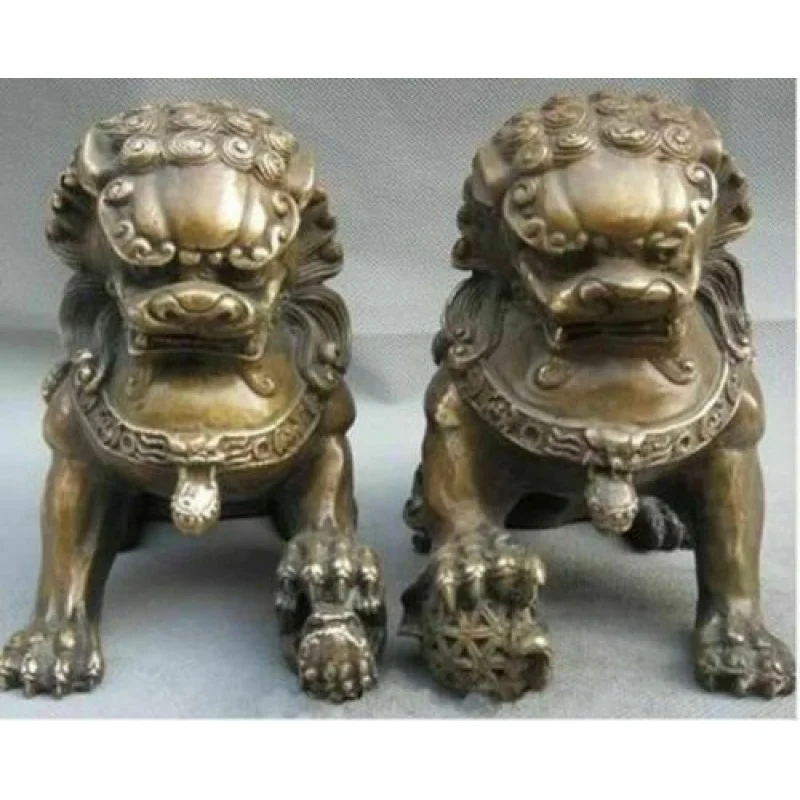 

old Antique Fengshui Lions Bronze Statue Fu Foo Dogs Lion Pair ~Wish U Wealth