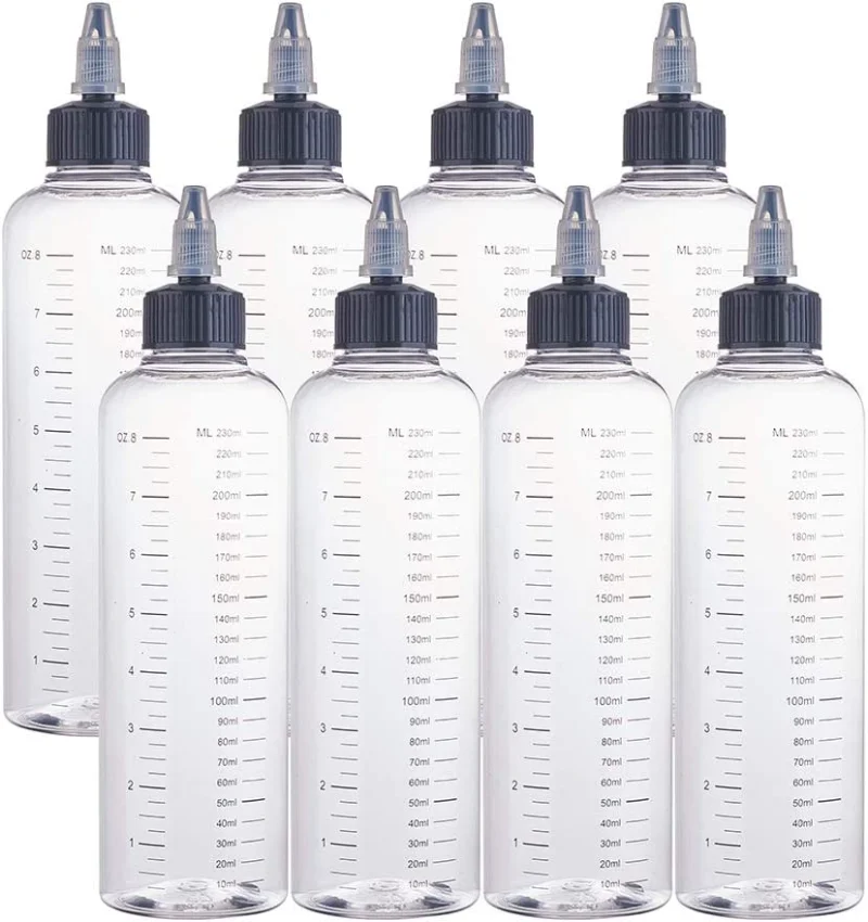 

6pcs 30/60/100/120/250ml Plastic transparent pointed mouth bottle sub-packing bottle with graduated rotating mouth lotion bottle