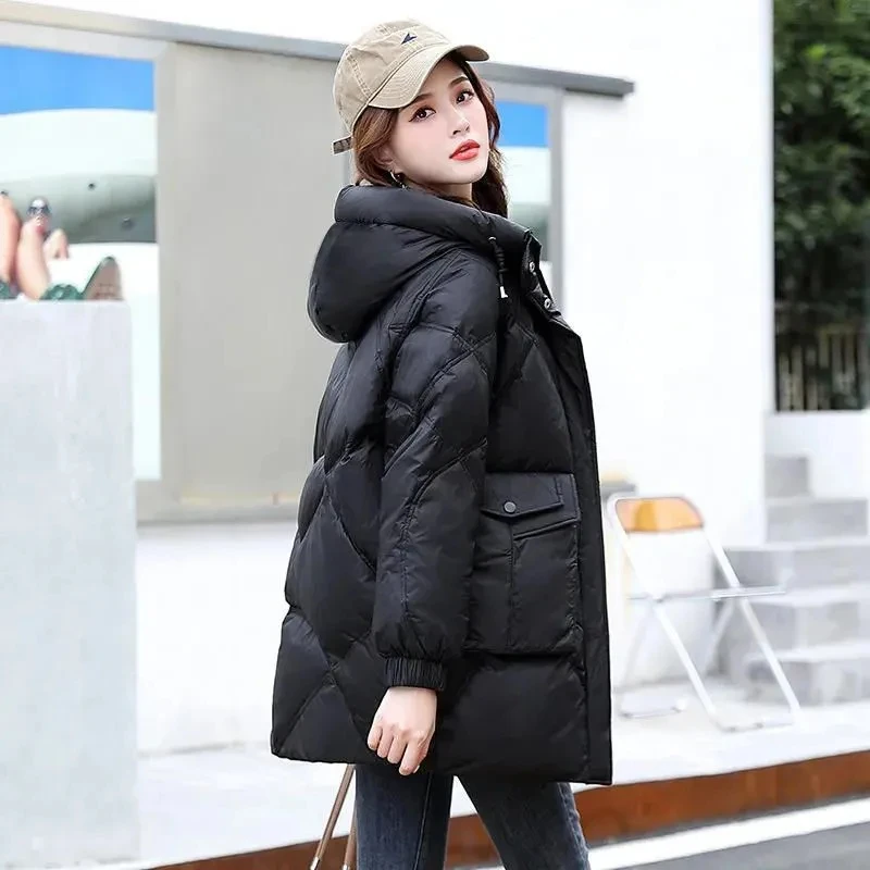 2022 Winter Jacket Parka Mid-Long down padded jacket women's Overcoat Thick Padded Jacket Warm Hooded Outwear ladies Vintage