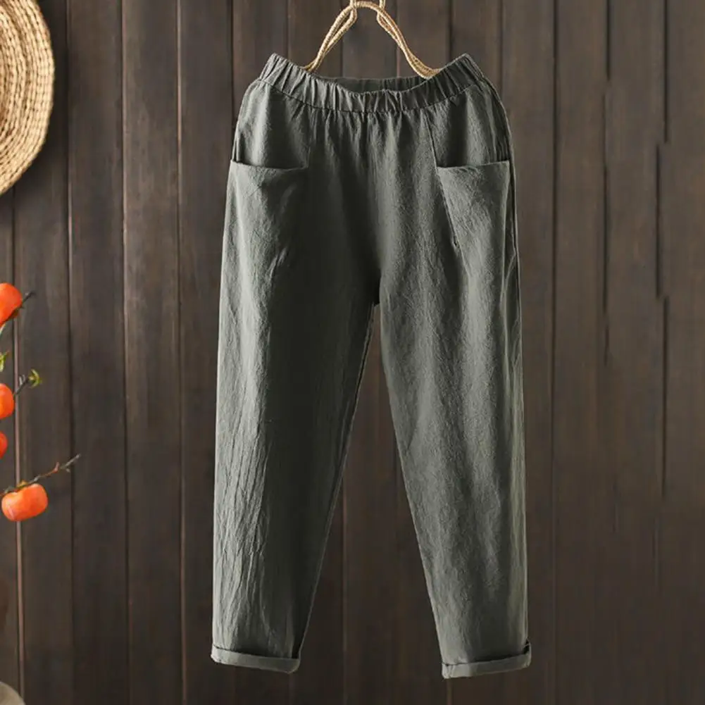 

Pure Colors Skin-touch Elastic Waist Casual Ninth-Length Pants Female Clothes