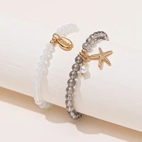 bohemian summer sea star shell cute charm bracelet set white grey beads stretch bracelet set