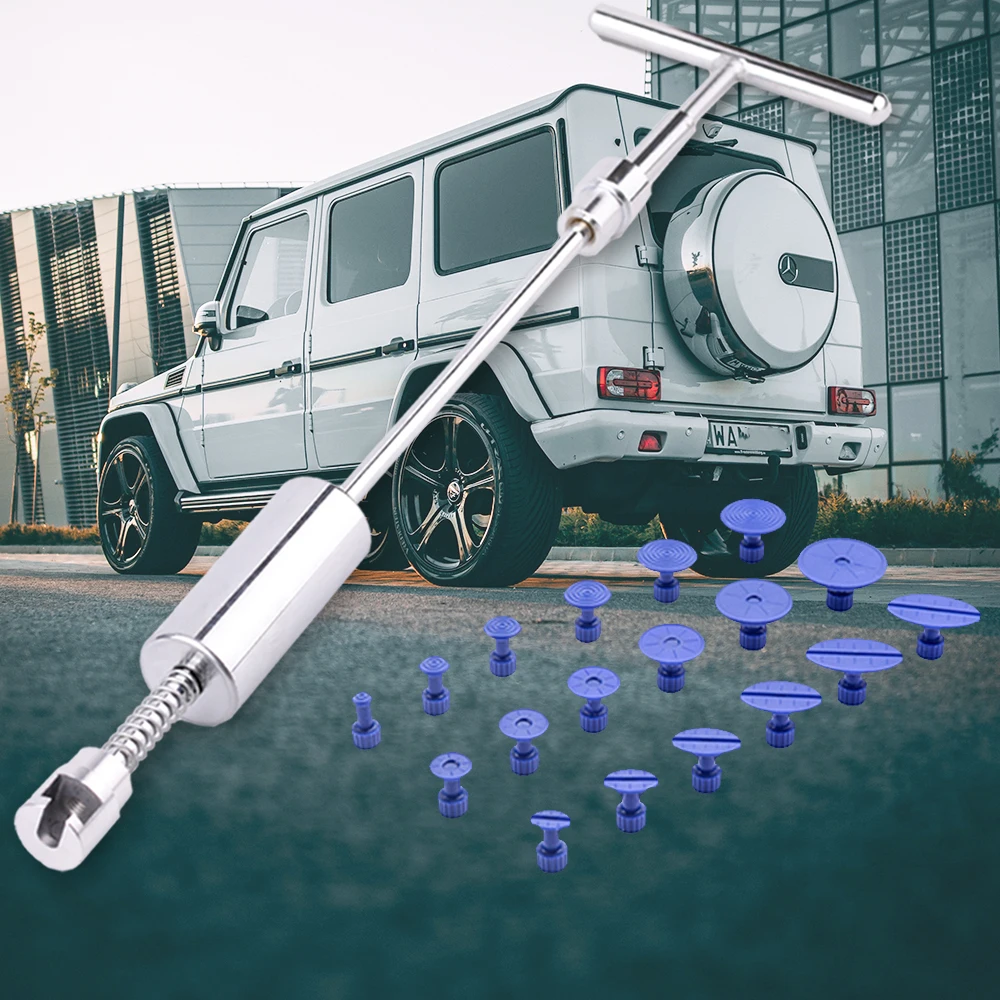 

Металлические инструменты для ремонта вмятин без покраски автомобиля, инструмент для удаления вмятин на кузове автомобиля, набор скользящих молотов, обратный молоток, клей + 18 шт. клеевых вытягивателей