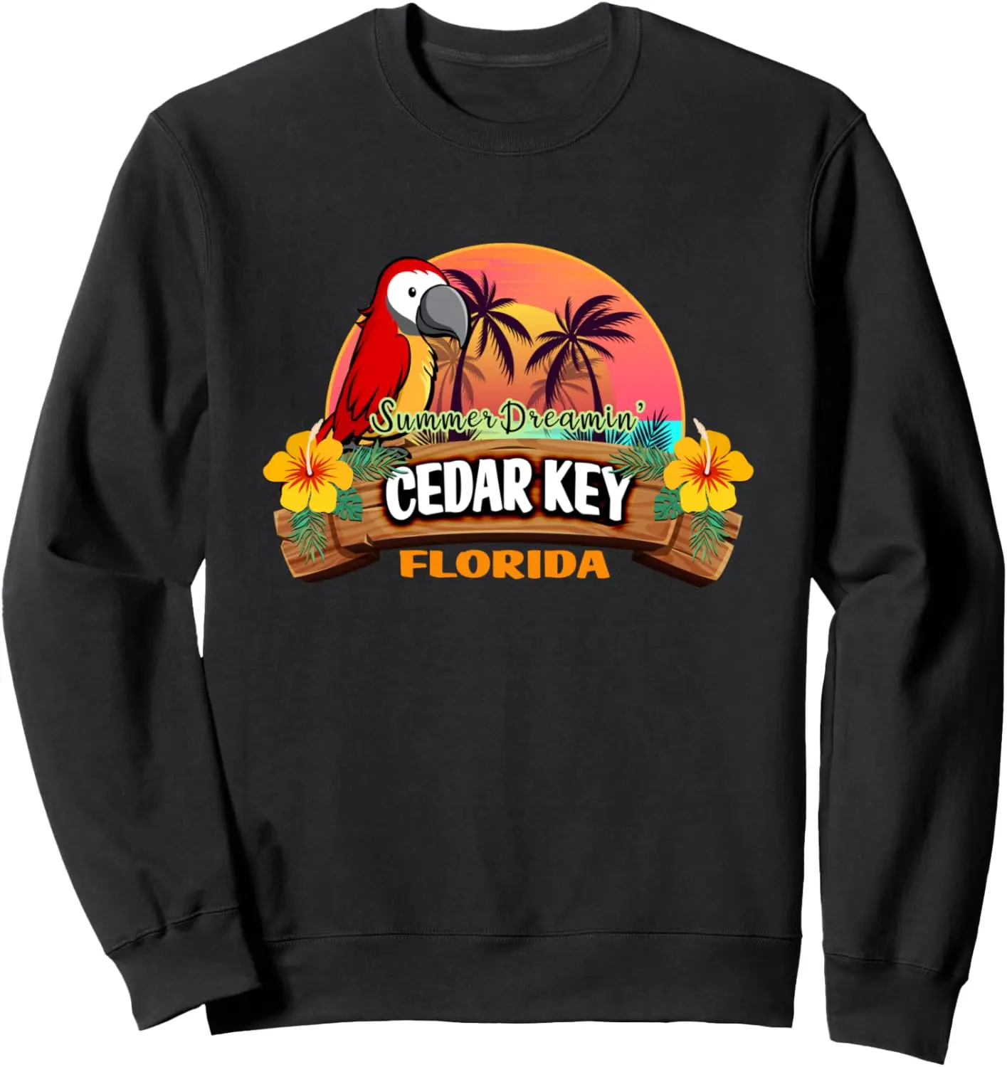 Сувенирный свитшот для пляжного отдыха и путешествий Cedar Key Florida Parrot