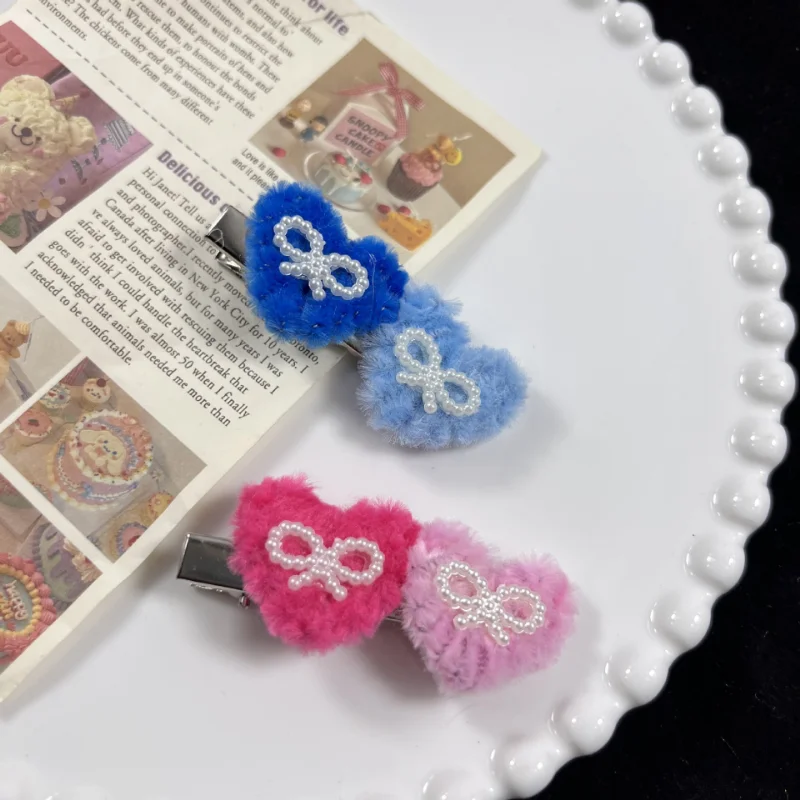 

Korean New Colorful Plush Heart Bowknot Hairpin Japanese Cosplay Cute Sweet Girls Y2K Clip Hair Accessories for Women Headdress