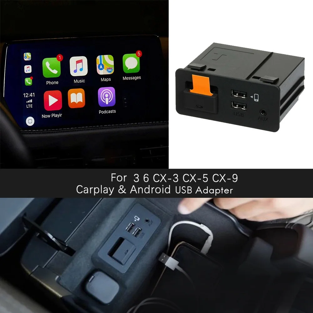 

for Apple Carplay Android Auto USB Aux Adapter Hub Retrofit for Mazda 2 Mazda 3 Mazda 6 CX-3 CX-5 CX-9 TK78-66-9U0C