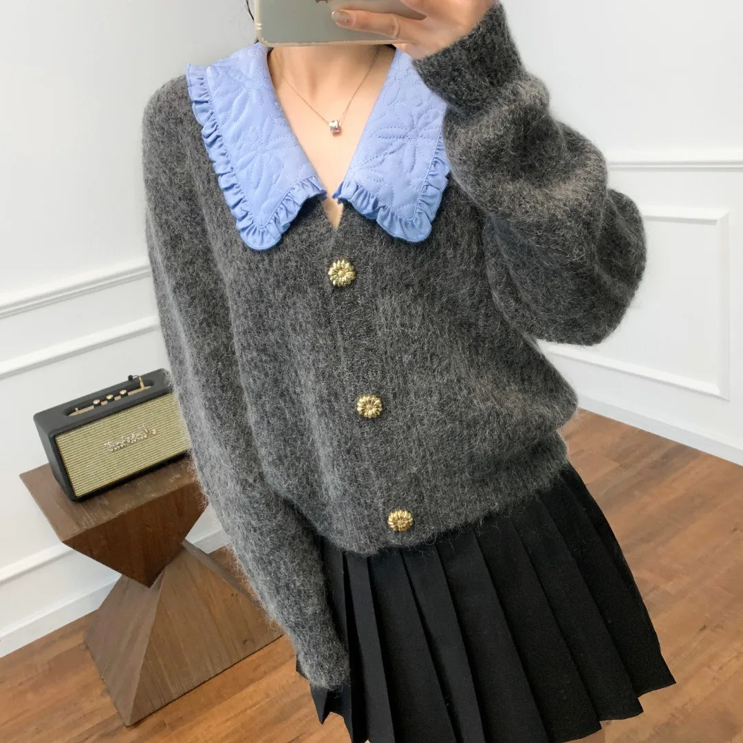 

Knitted Women Cardigan 2022 Autumn Casual Loose Long Sleeve V-neck Mohair Sweater Cardigans Single Breasted Coats