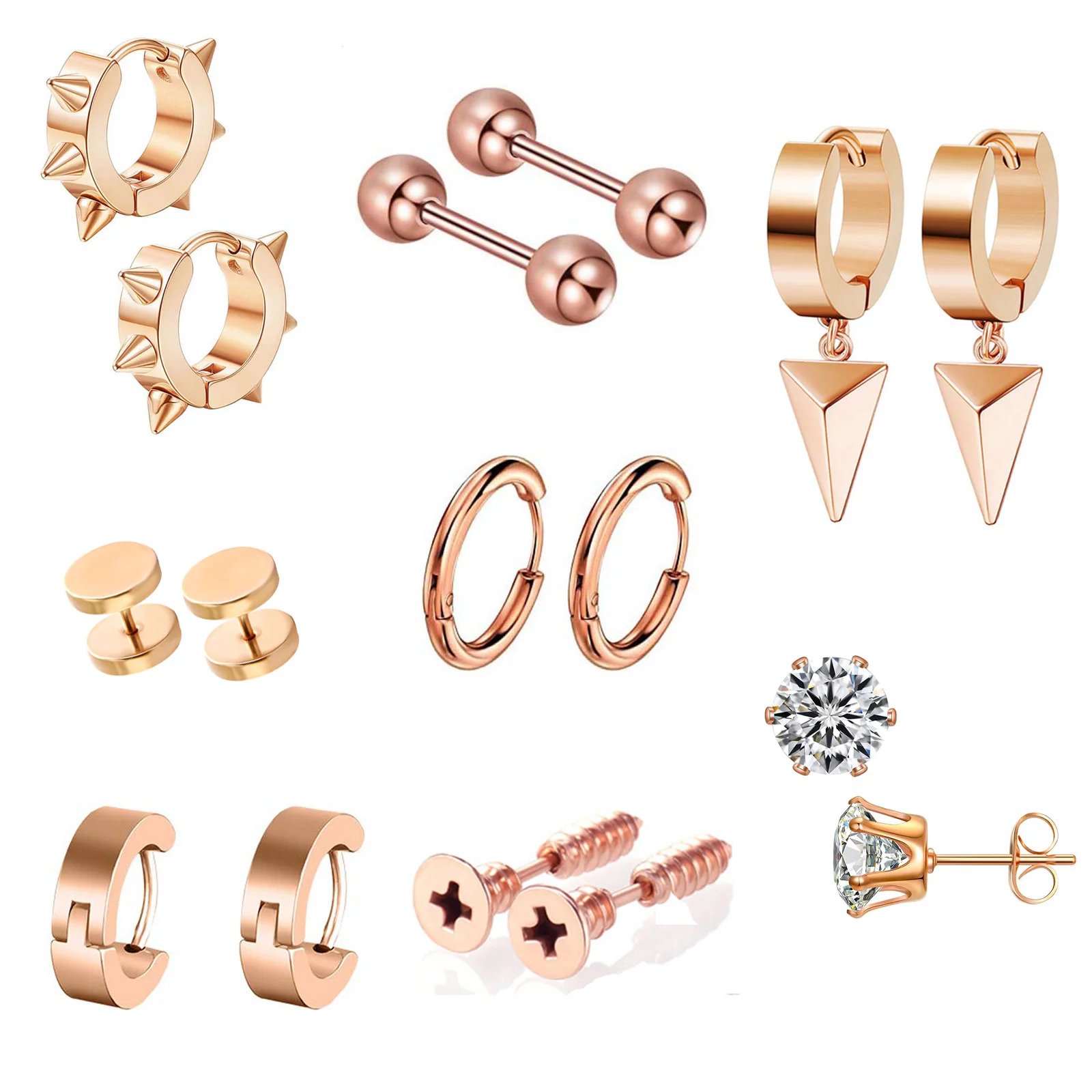 

8 Pairs Stainless Steel AAA CZ Cross Dangle Hoop Huggie Earrings Studs Jewelry Set for Men and Women 857