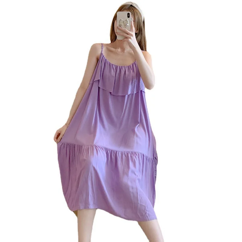 Summer Pajamas For Women Nightdress Suspender Sexy Backless Cotton Silk Printed Home Clothes Nightdress