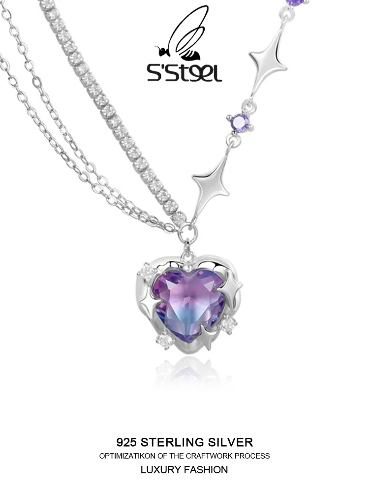 

S'STEEL 925 Sterling Silver Love Pendants Necklace For Women Aesthetic Design Matching Trending Products 2022 Fashion Jewellery