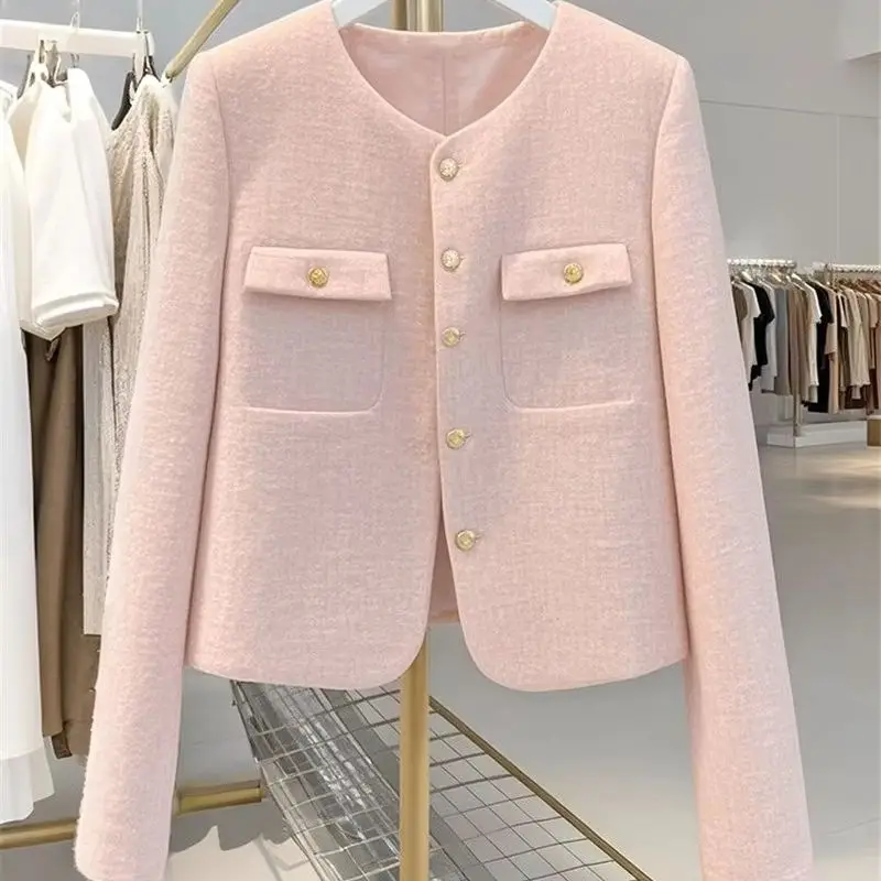 Limiguyue маленькое ароматное розовое короткое пальто для женщин высококачественная