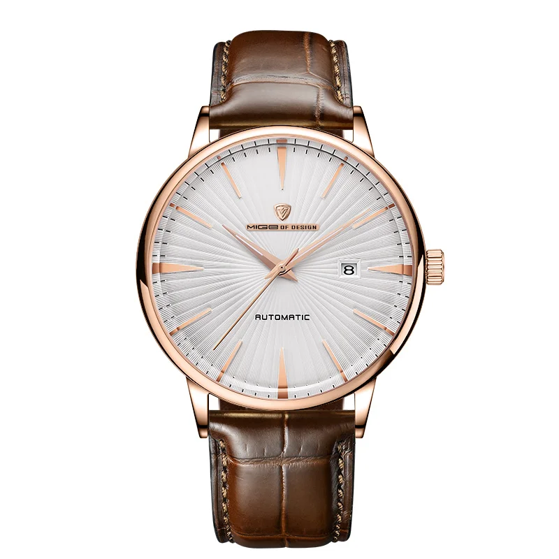 MIGE LEATHER BUSINESS FASHION МУЖСКИЕ МЕХАНИЧЕСКИЕ ВОДОНЕПРОНИЦАЕМЫЕ ЧАСЫ MIYOTA МЕХАНИЗМ