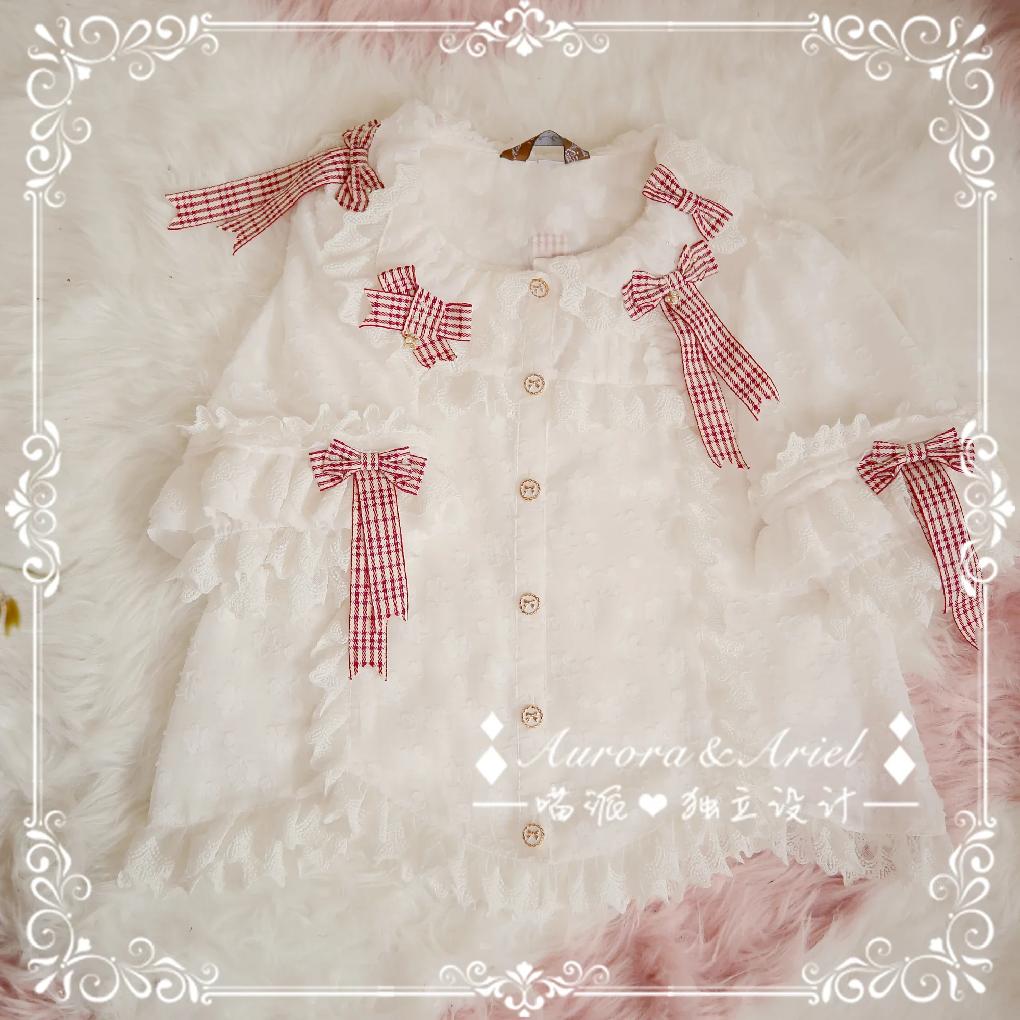 Женская рубашка с коротким рукавом и бантом летняя Милая жаккардовая блузка