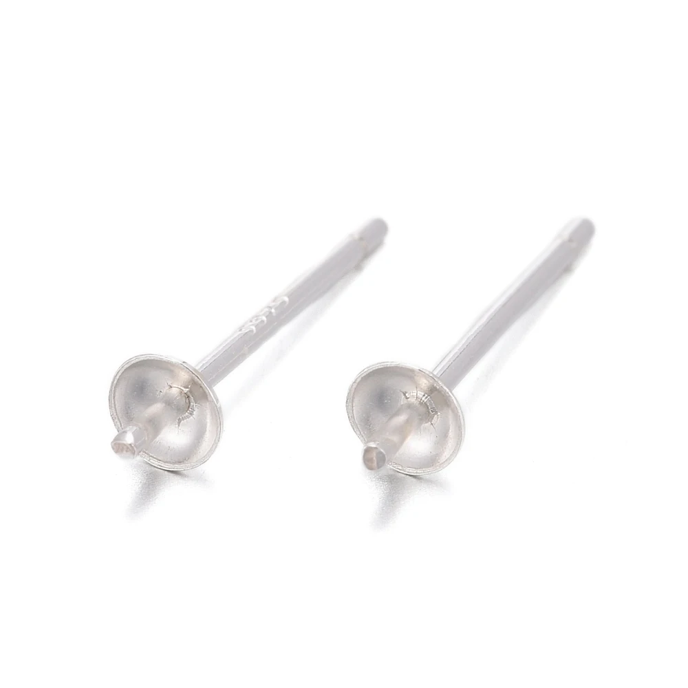 

5Pair Sterling Silver Ear Stud Findings Earring Posts Silver 12.5x3mm Pin: 0.3mm