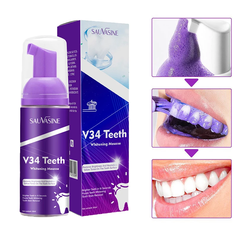 

50ml V34 Toothpaste Mousse Teeth Cleaning Whitening Toothpaste Yellow Teeth Freshen Breath Hygiene Remove Tooth Smoke Stains