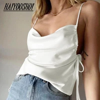 bodycon sleeveless women summer top elegant white satin office tops ladies fashion silky simple tank top female clothing