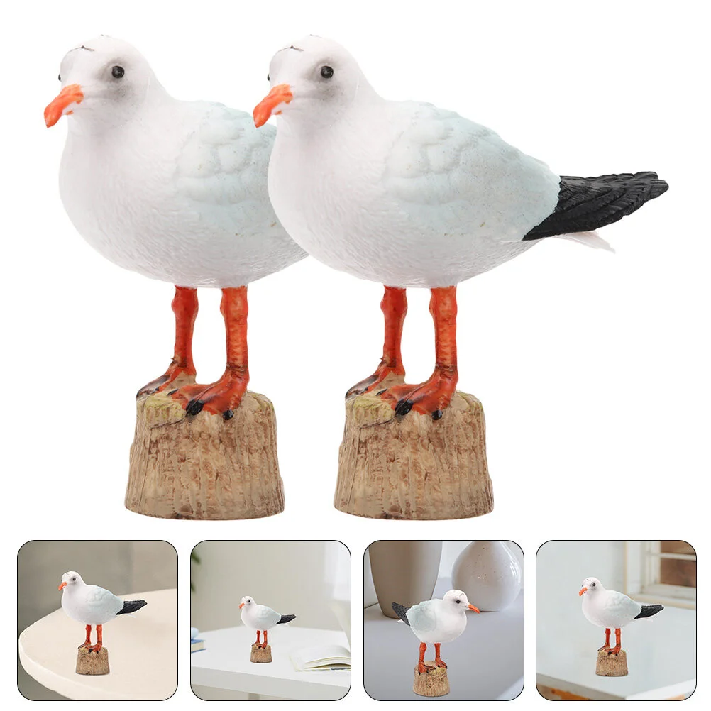 

2 Pcs Red-billed Gull Model Seagull Bird Figure Mediterranean Decor Solid Decoration Plastic Ornament Fairy Figurine