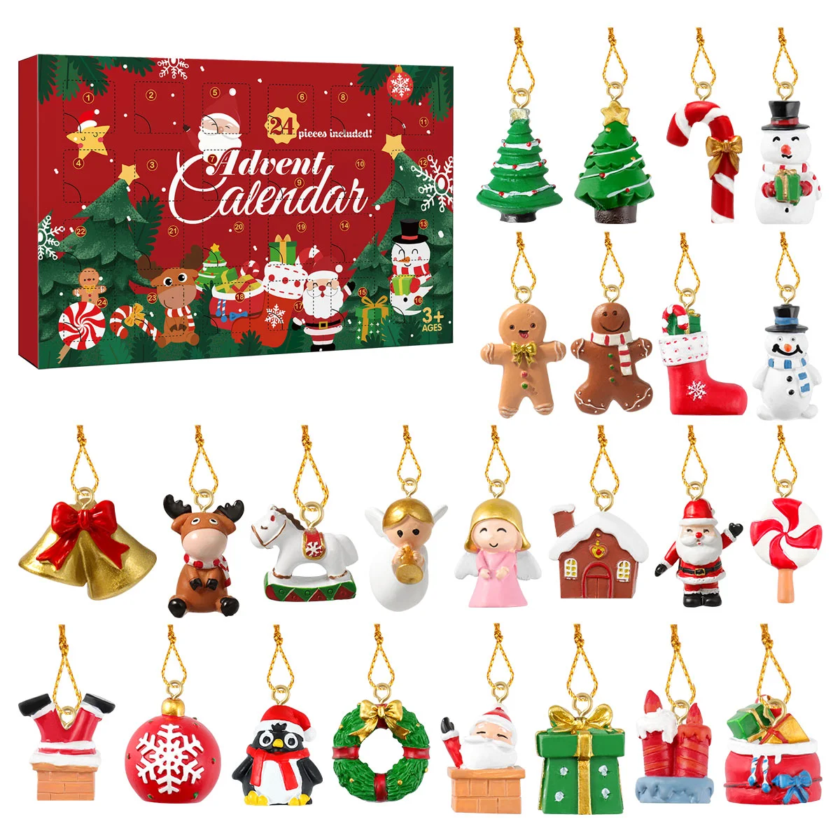 

2020 Christmas Advent Calendar Ornaments Xmas 24 Days Countdown Calendar 24- Piece Xmas Tree Hanging Figurines for Holiday Tree