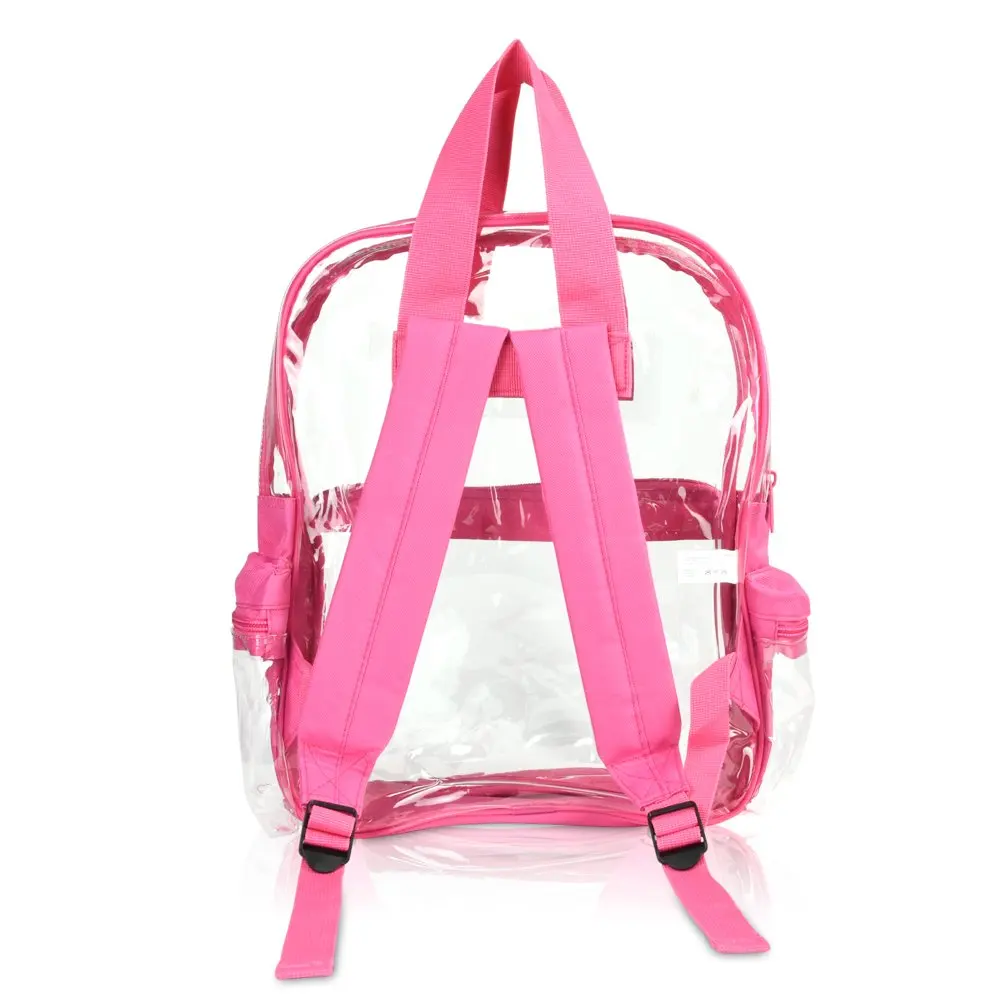 Small Clear Backpack Transparent PVC Security Security School Bag in Hot Pink