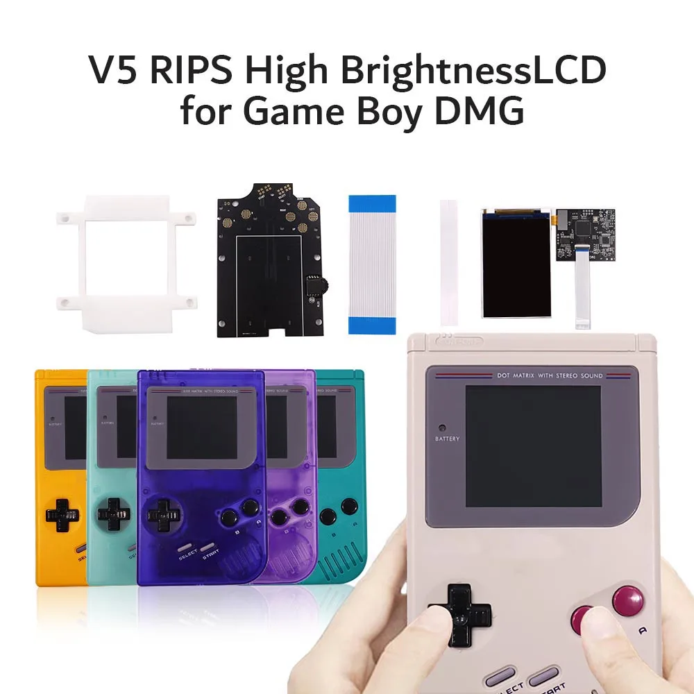 Pre-cut Housing  8 Colorful Models Full Size RIPS Backlight Backlit LCD set For GameBoy DMG GB Original Console GBO IPS LCD