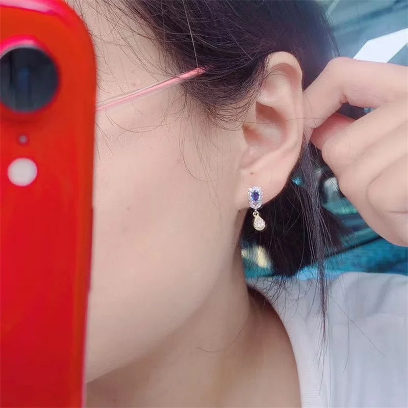 Серьги из серебра 925 пробы с натуральным Изумрудом и сапфиром