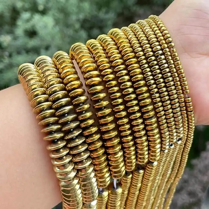 

2x3/3x8/3x12mm Yellow Rondelle Heishi Abacus Hematite Stone Bead for Women Men Charm Necklace Bracelet Earring Jewelry Making15"