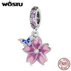 Подвеска из серебра 925 пробы в виде бабочки, розового фиолетового цветка