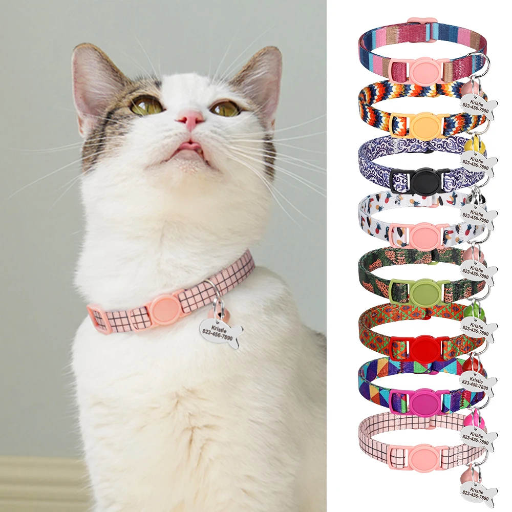 

Personalized Small Dog Cat Collar With Bell Fish Tag Accessories Cute Custom Pet Kitten Puppy Necklace Engrave ID Name Collars