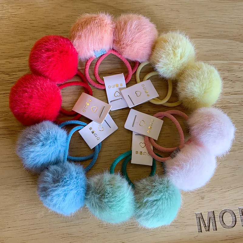 

2PCS New Plush Ball Princess Cute Headwear Kids Elastic Hair Bands Children Ropes Girls Accessories Baby Headdress