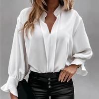 fashion ruffle women top casual long sleeve spring loose office lady blouse female solid sexy v neck streetwea dress shirt coat