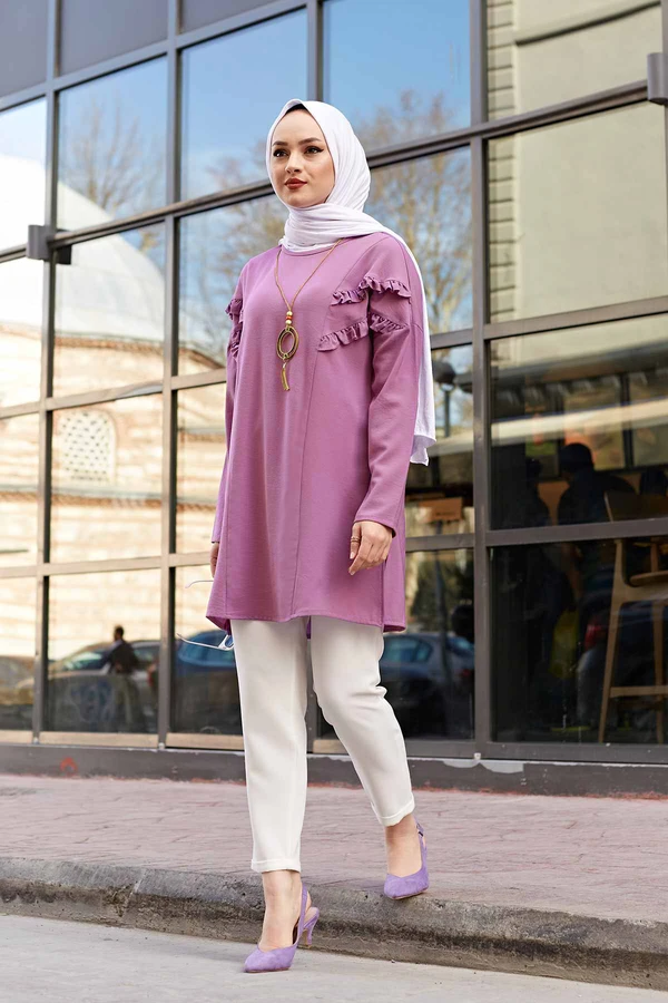 Пурпурно зеленого цвета Frilly Aerobin Tunik|Мусульманская одежда| |