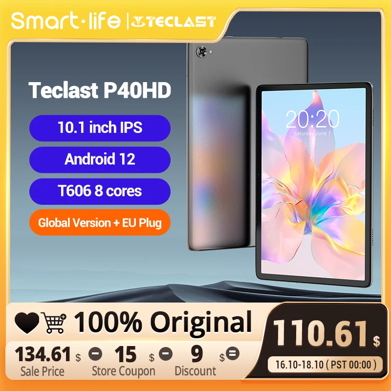 

Teclast P40HD Tablet Android 12 Unisco T606 6GB RAM 128GB 10.1" IPS 1920x1200 Type-C Tablete Dual 4G LTE GPS