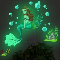 luminous mermaid wall stickers kids room decoration green light underwater world glow in the dark stickers home decor wall decal