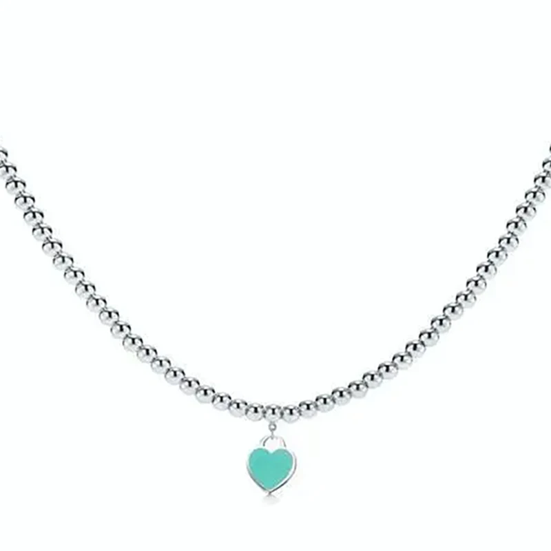 

1: 1 High quality 925 Sterling Silver Classic 4mm Beads Mini Enamel Heart Shaped Women's Necklace Birthday Valentine's Day Gift