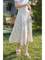 ziqiao 2022 summer lace printed skirt women high waist new style thin design sense casual commute umbrella female skirt