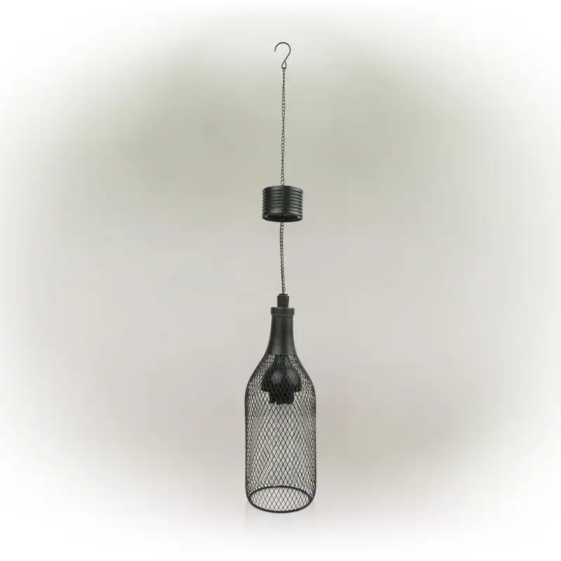 

x 13" Hanging Metal Lantern with Solar-Powered LED Light, Black