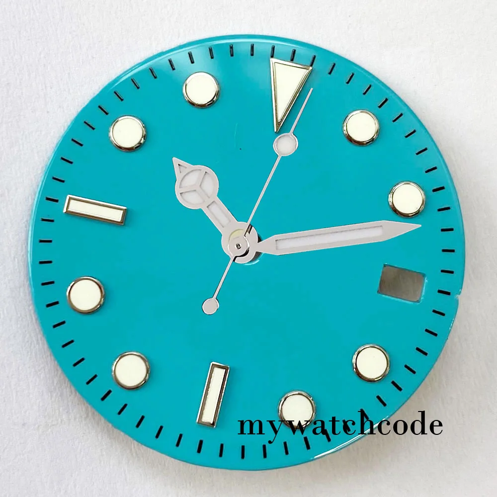 

Nologo 29mm Tiffany Blue Watch Dial Hands Set Date Fit NH35A NH36A Automatic Movement Silver Edge White Markers Repire Tool