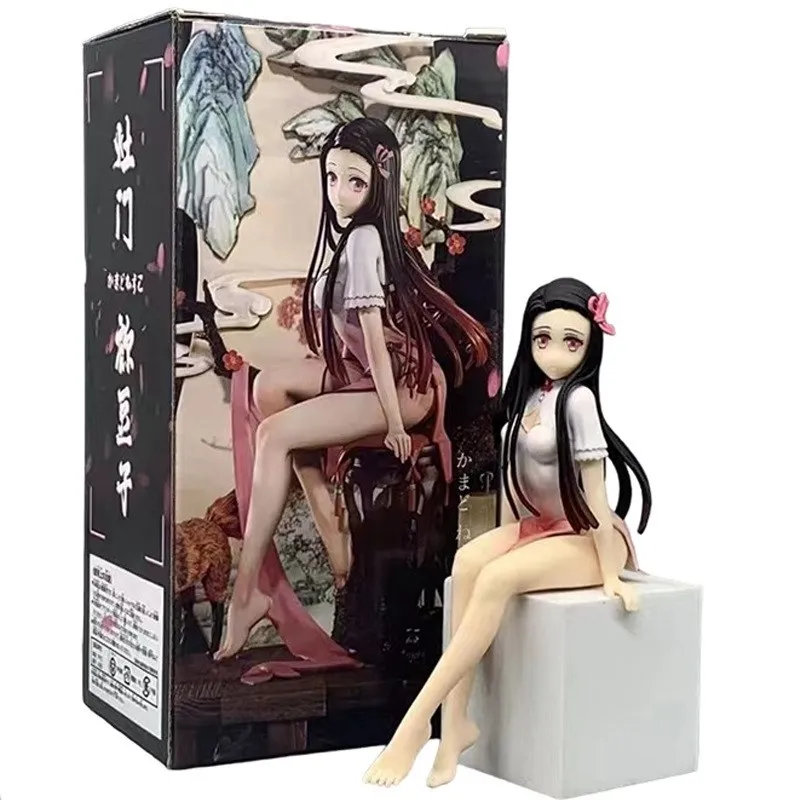 

Anime Figure Demon Slayer Kamado Nezuko Sitting Position Cheongsam Noodle Press Model PVC Gift Collection Toy Decoration 14CM