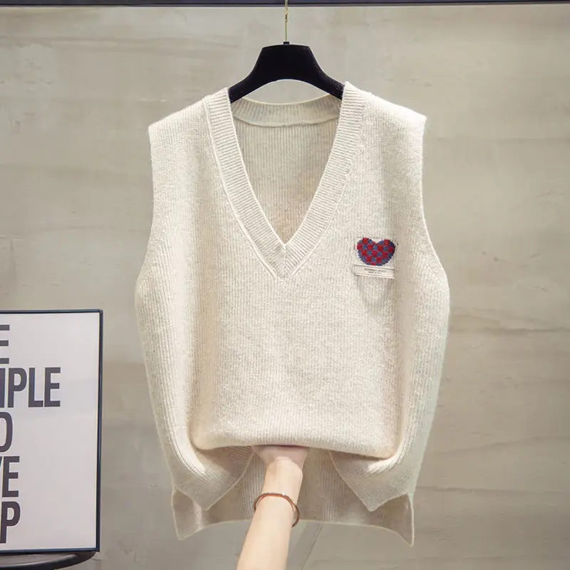 

Женский трикотажный жилет с V-образным вырезом, свободная осенняя куртка в стиле Харадзюку, жилет без рукавов, джемпер, куртка в Корейском ст...