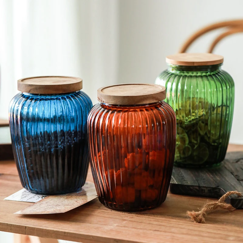 Красочный Стеклянный Горшок для кухни герметичная Стеклянная банка пищевых