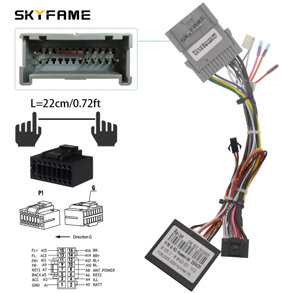 

SKYFAME автомобильный 16-контактный жгут проводов адаптер Canbus Box декодер Android радио кабель питания для Hummer H2 H3 Cadillac EscaladeOD-HM-01
