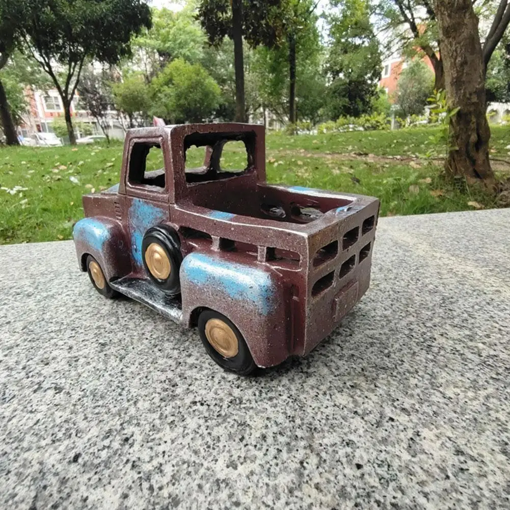 Миниатюрные цветочные горшки в стиле ретро, статуэтка для декора комнаты, пикап, домашнее искусство из смолы, миниатюрный цветочный горшок, роскошное украшение Land C5I0