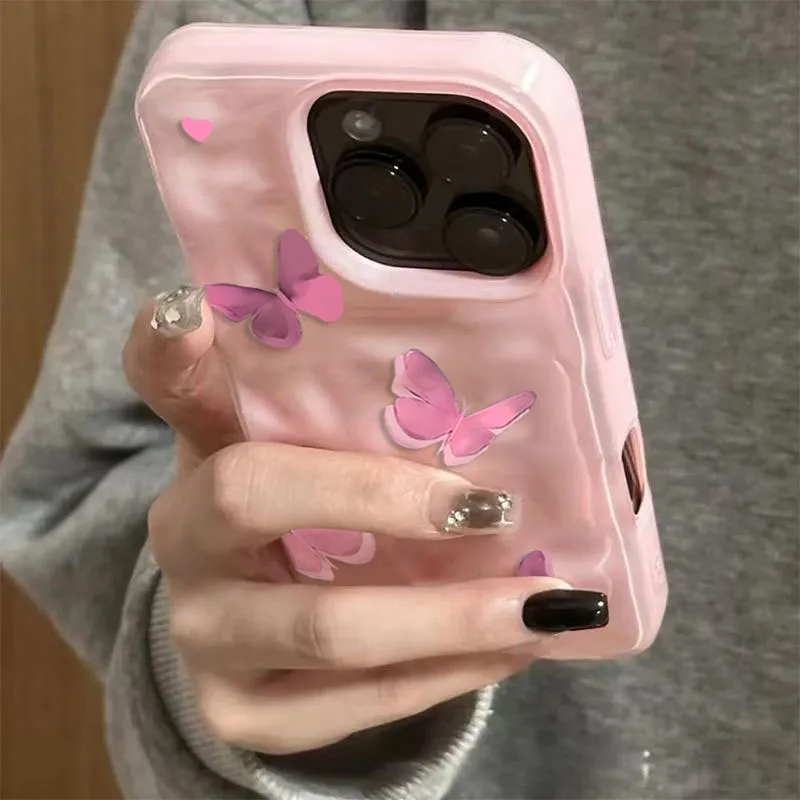Фото Усовершенствованный чехол для телефона с розовой бабочкой для iPhone 17, 16, 15, 14, 13, 11, 12 Pro Max Plus 17, противоударный мягкий чехол с текстурой воздушного сложения №4