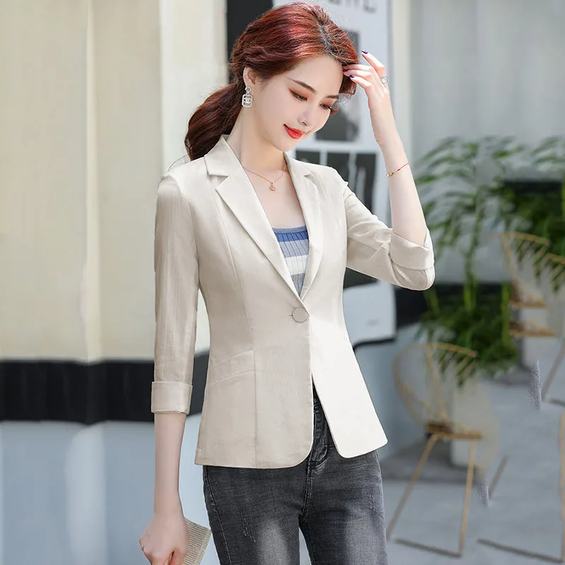 2023 New Spring Summer Korean Fashion Women Blazer Coats Three Quarter Sleeve Slim Casual Jacket Female Suit Outwear Ladies Tops