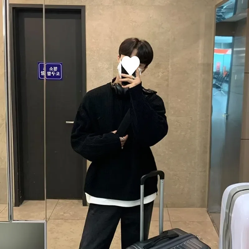 Мужской зимний вязаный свитер изящное теплое базовое пальто в Корейском стиле