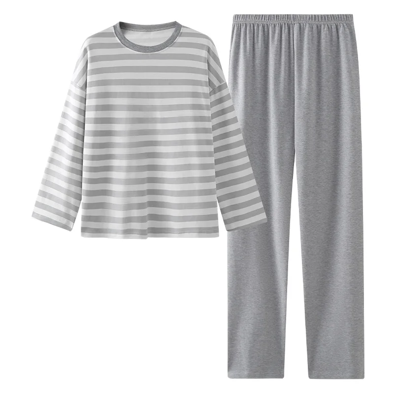 QUHENG  Men's Pajamas 2022 Autumn Winter Cotton Long Sleeved Trousers Sleepwear Sets 2 Pieces Simple Casual Nightgown Lounge