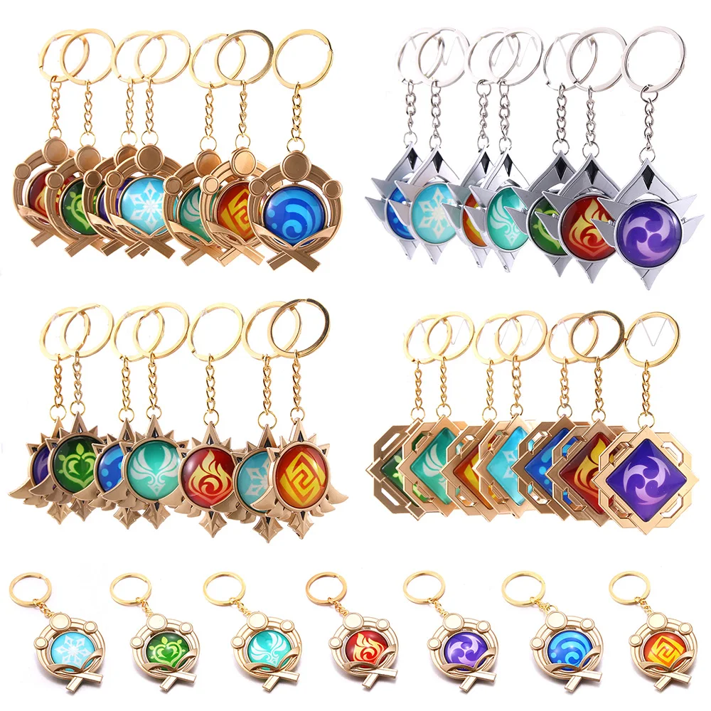 Game Genshin Impact Vision Luminous Lnazuma Yae Miko Maple Leaf Manyo Keychain 7 Element Weapons Eye Of Original God Toy KeyRing |