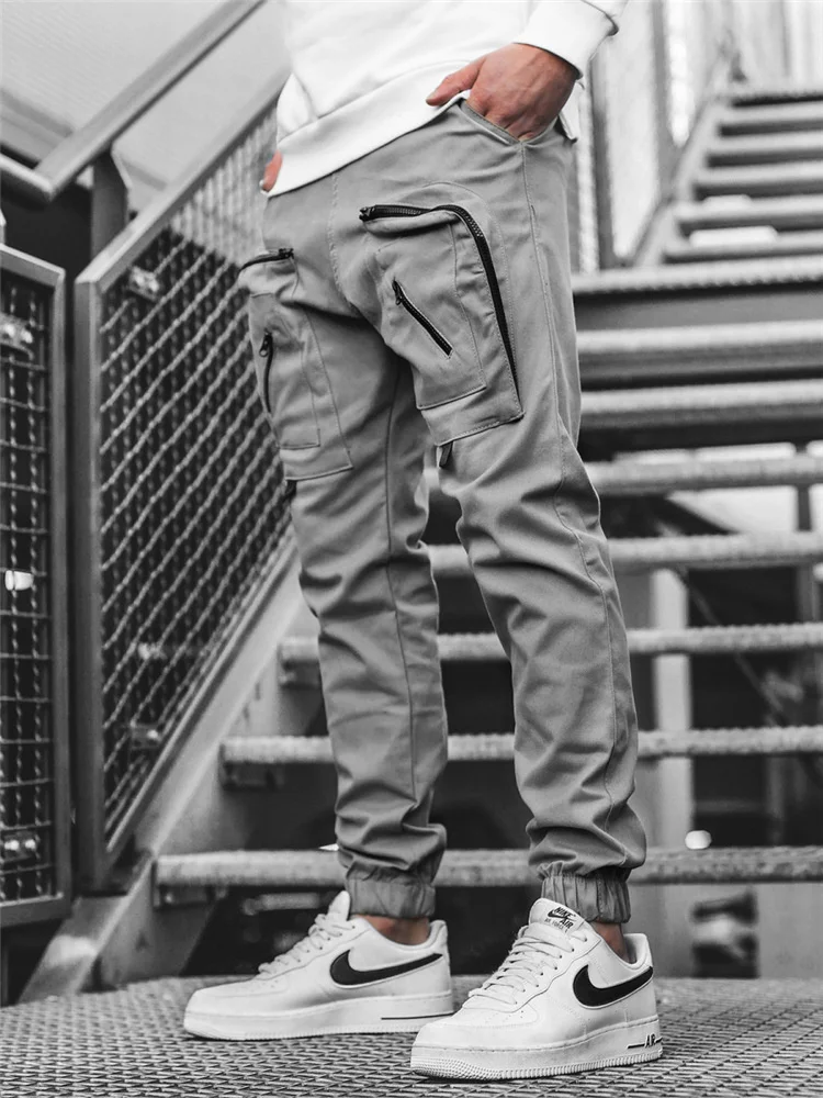 

2023 Men's Big Pocket Cargo Pants Trousers Casual Men Jogger Pants Fashion Stitching zipper Sportswear Cotton Fitness Sweatpants