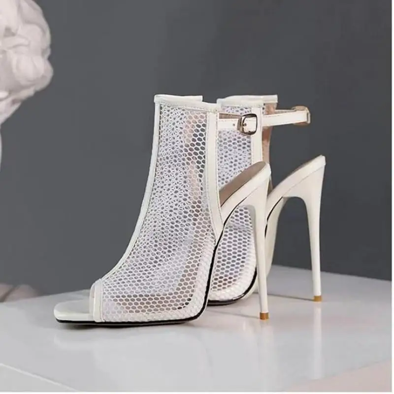 TGHDOF 2022 Fashion Basic Sandals Boots Women's High Heels High Heels Sexy Cutout Mesh Lace Up Cross Lace Up Boots Party Shoes