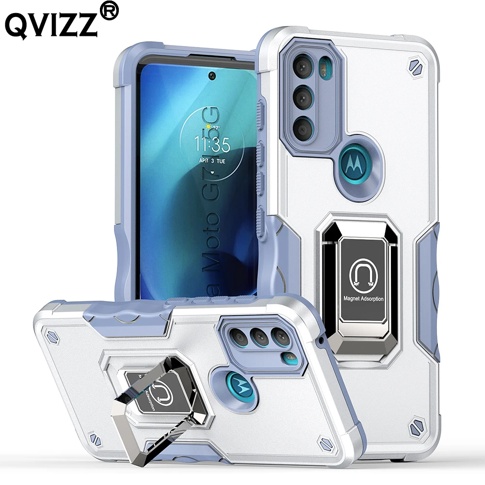 

Armor Shockproof Case for Motorola Moto G71 5G Car Magnetic Ring Holder Luxury Soft Edges Hard Phone Cover MotorolaG71 MotoG71